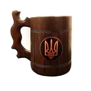 Handcrafted Wooden Beer Mug (Coat of Arms Ukraine)